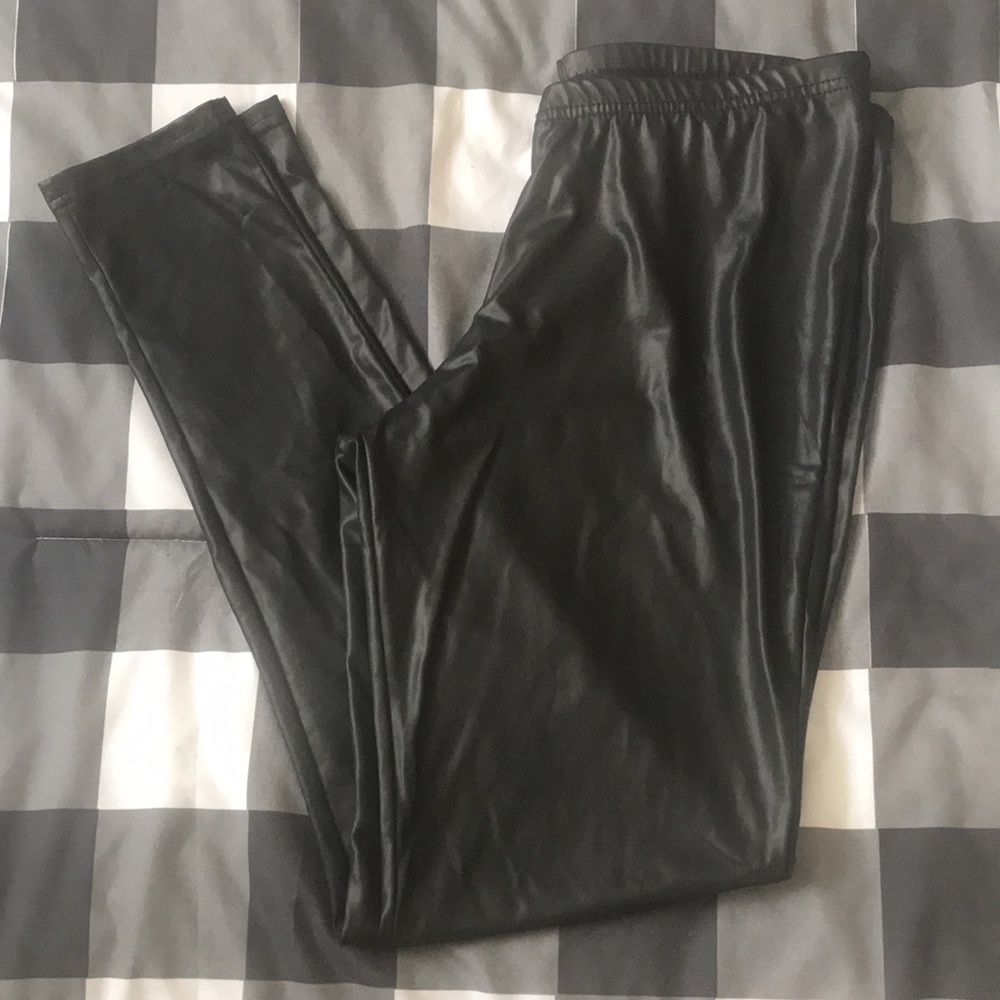 Faux Leather Moto Black Pull On Tights Leggings Sz Large L - Picture 11 of 15